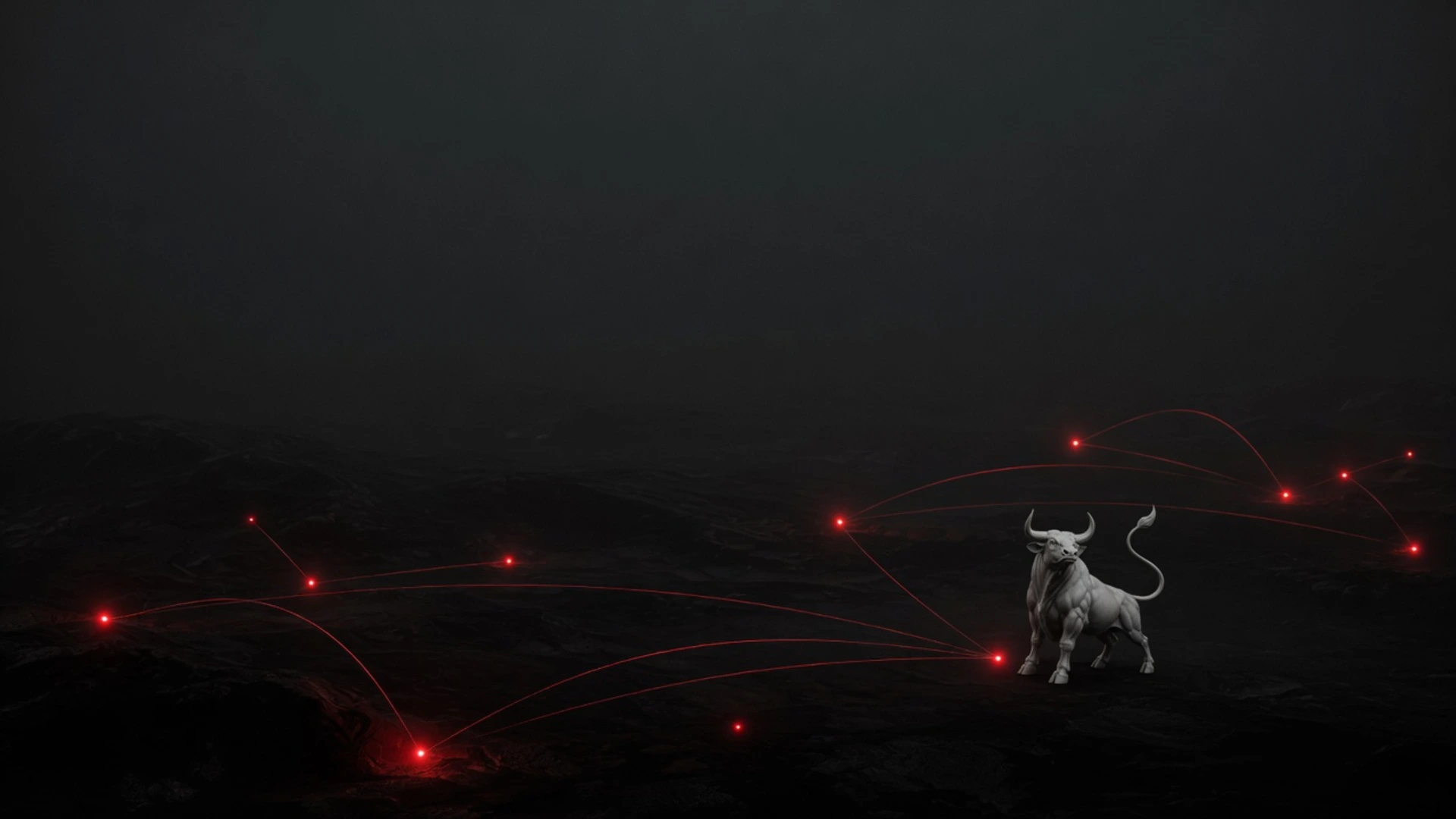 A network of red light routes connecting cities across a dark map